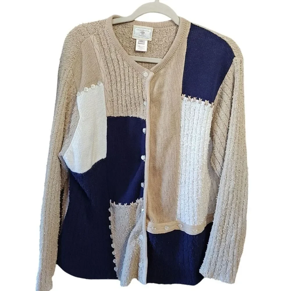 Vintage Susan Bristol Full Button Patchwork Sweater Cardigan Size 2W Cottagecore